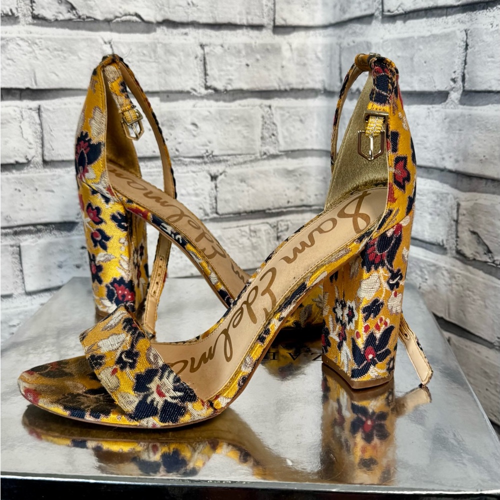 Sam Edelman Yaro Floral Sandal | Gatsby Yellow Jacquard Ankle Strap | Size 10